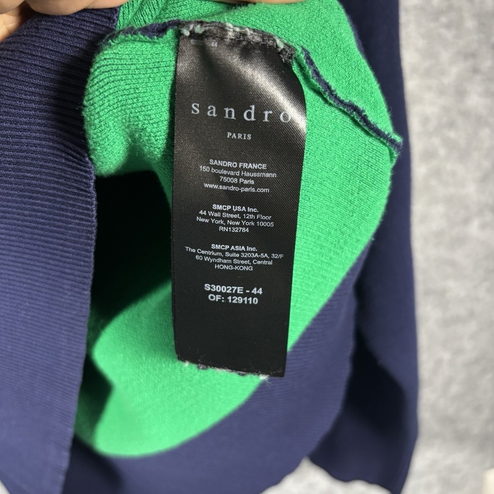 $265 Sandro Paris Smile Pullover Sweater Size 1 Women Small Navy Green - Picture 5 of 6
